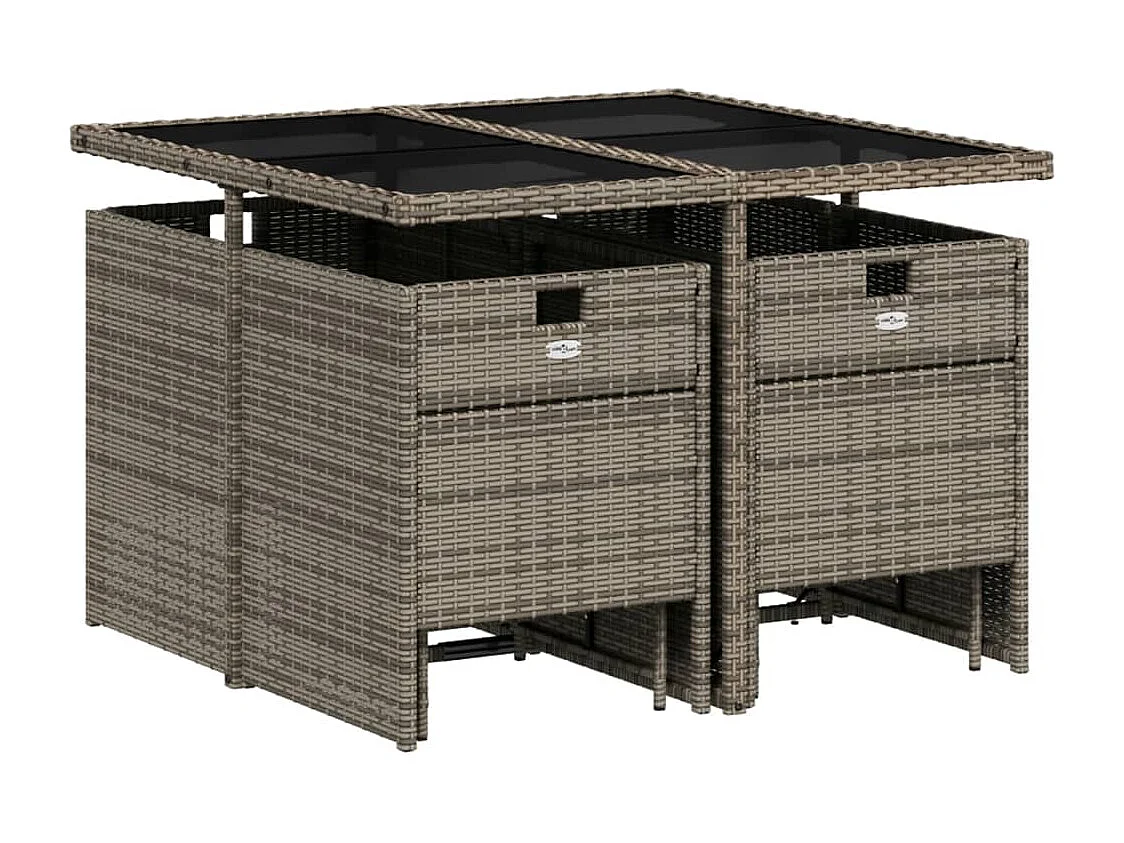 Steno  Set comedor jardín 9 pzas y cojines ratán sintético gris