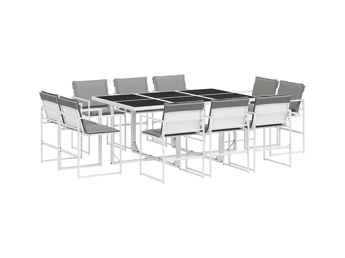 Vyra  Ensemble à manger de jardin avec coussins 11pcs blanc textilène
