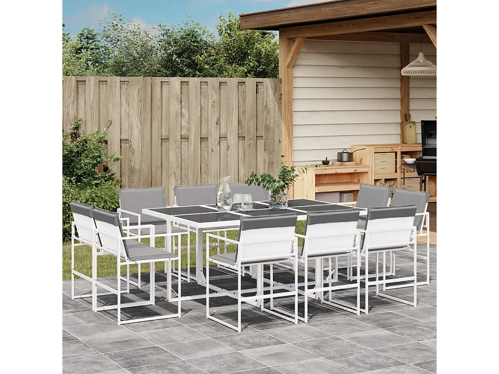 Vyra  Ensemble à manger de jardin avec coussins 11pcs blanc textilène