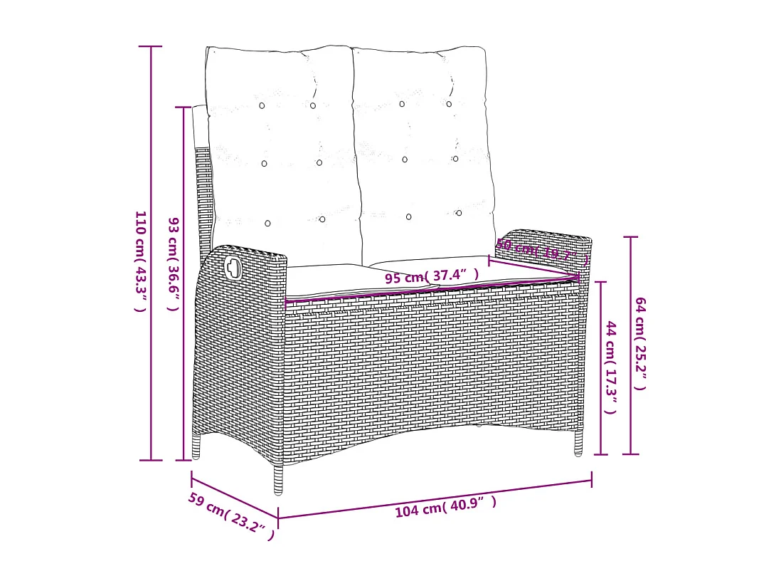 Marius  2-delige Tuinset met kussens poly rattan zwart