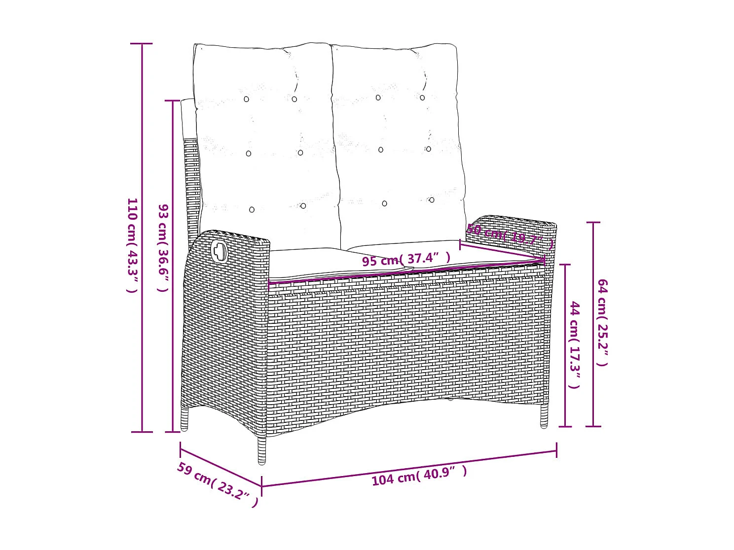 Marius  2-delige Tuinset met kussens poly rattan zwart