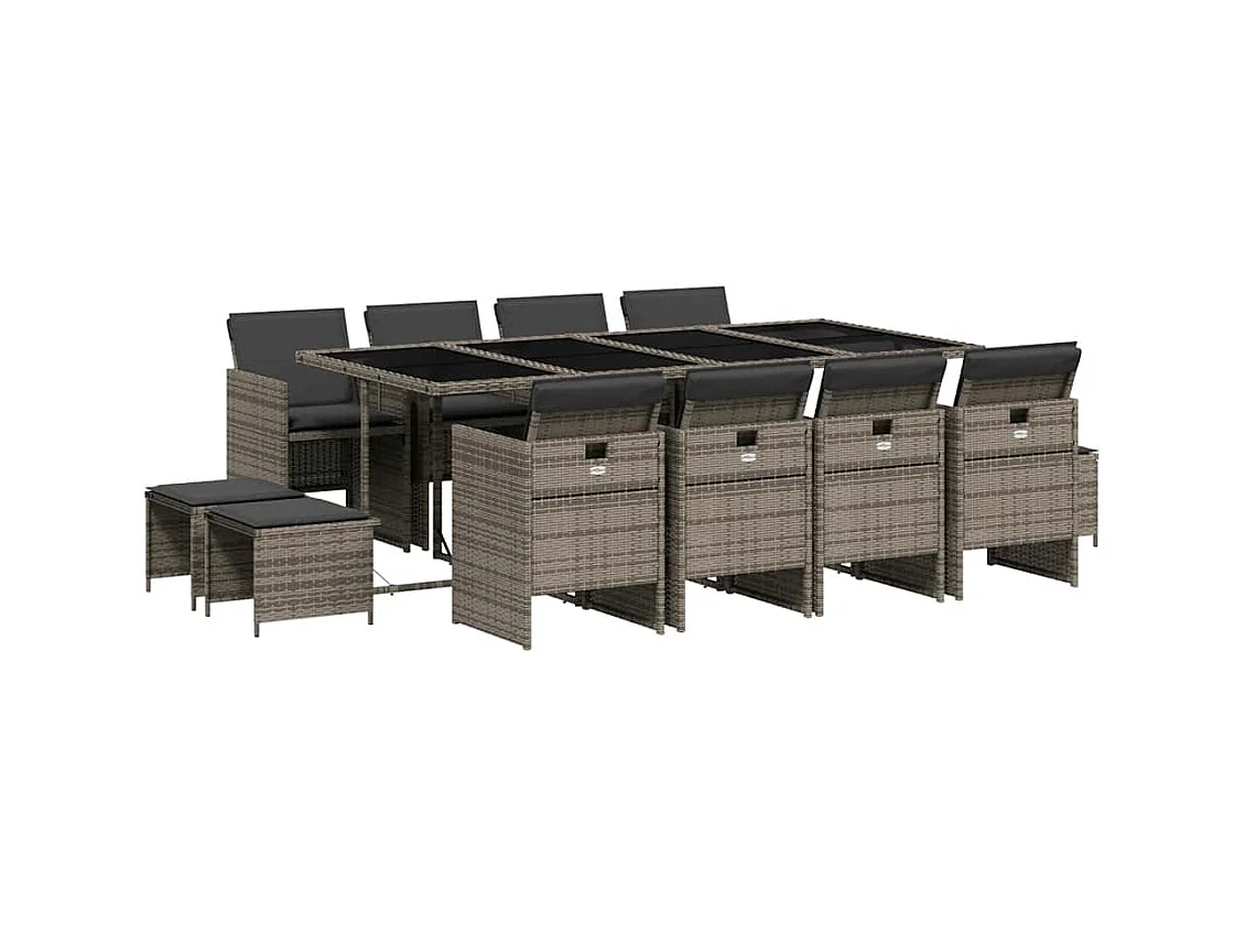 Steno  Ensemble à manger de jardin coussins 13 pcs gris résine tressée