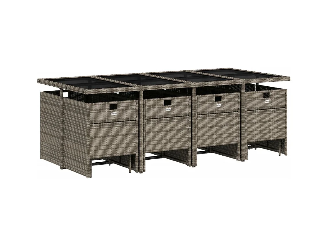 Steno  Ensemble à manger de jardin coussins 13 pcs gris résine tressée