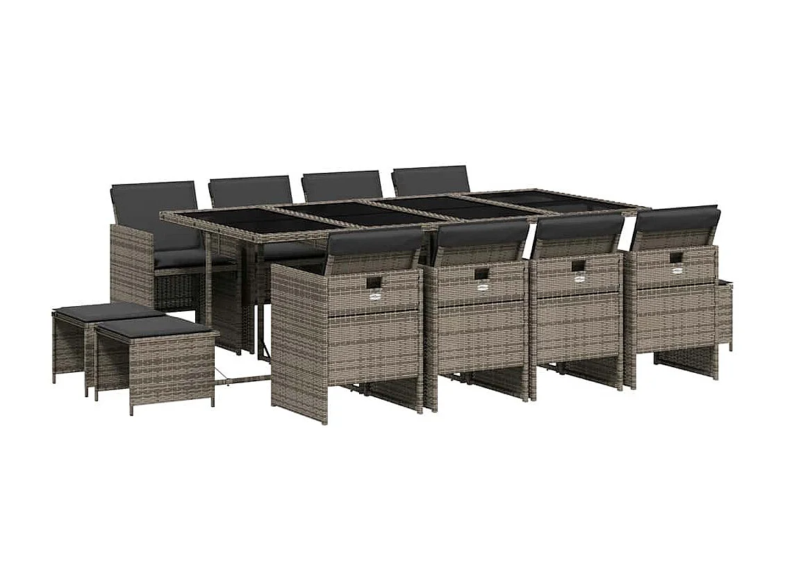 Steno  Set comedor de jardín con cojines 13 pzas ratán sintético gris