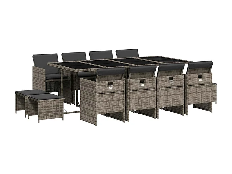 Steno  Set comedor de jardín con cojines 13 pzas ratán sintético gris