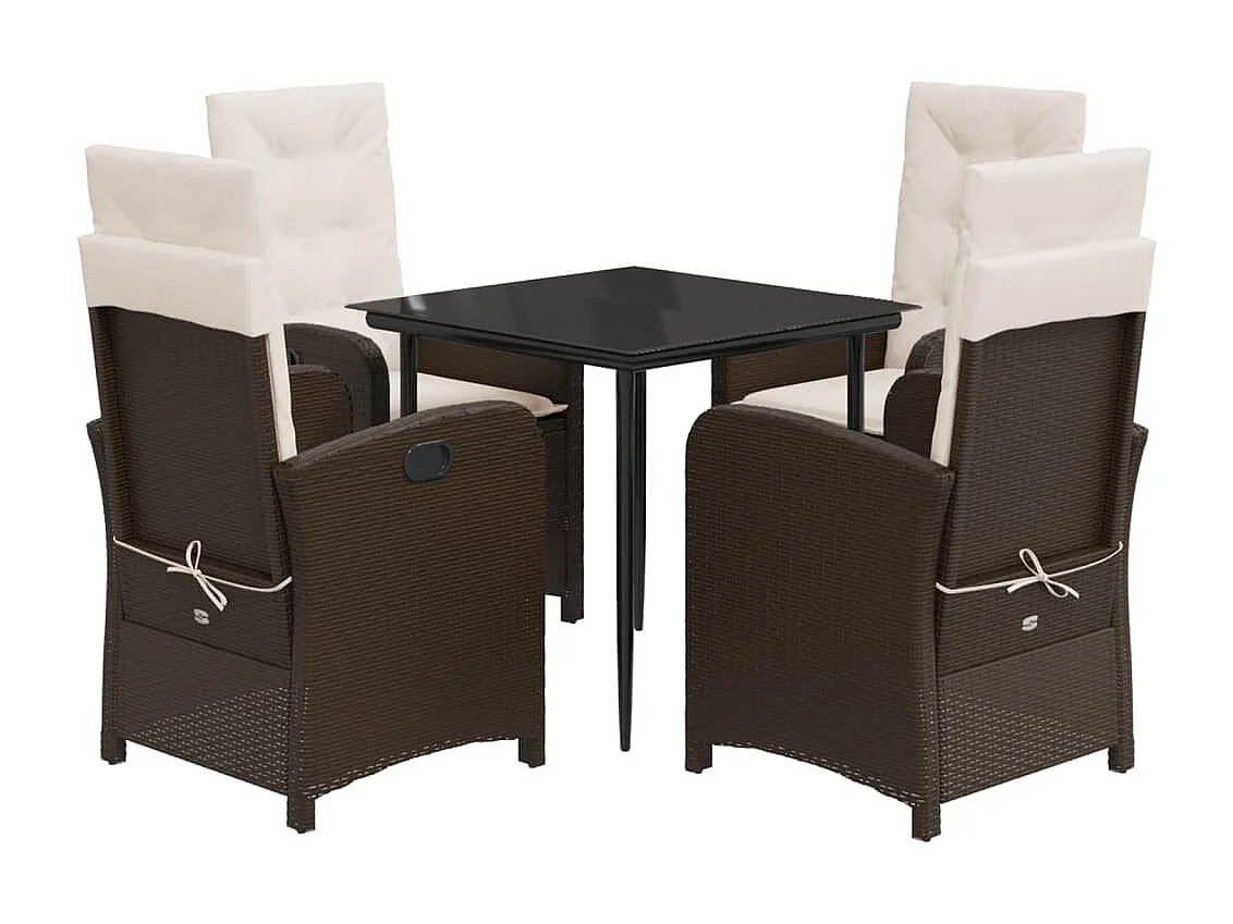 Foothill Farms  Ensemble à manger de jardin 5 pcs et coussins marron poly rotin