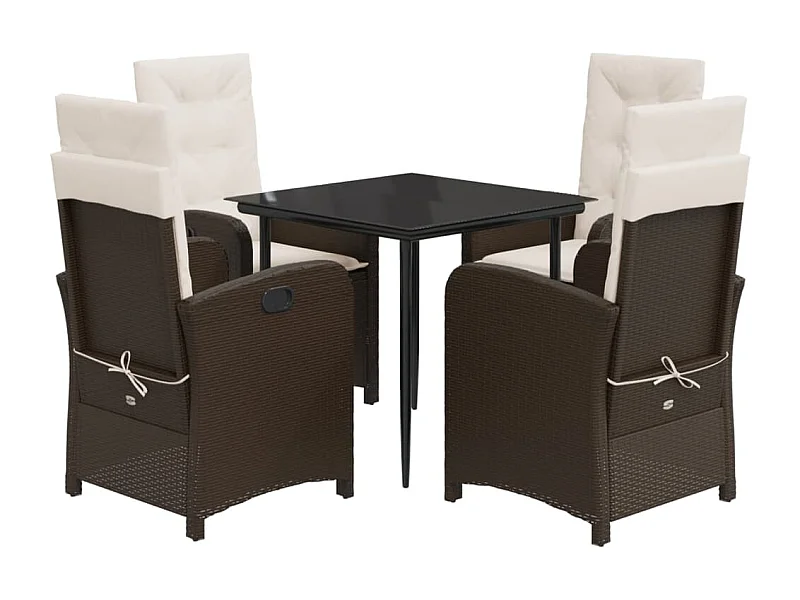 Foothill Farms  Ensemble à manger de jardin 5 pcs et coussins marron poly rotin