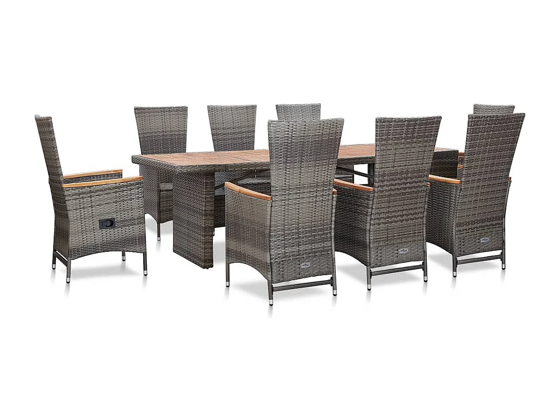 Garden Furniture -  Ensemble à manger d'extérieur 9pcs coussins Résine tressée Gris