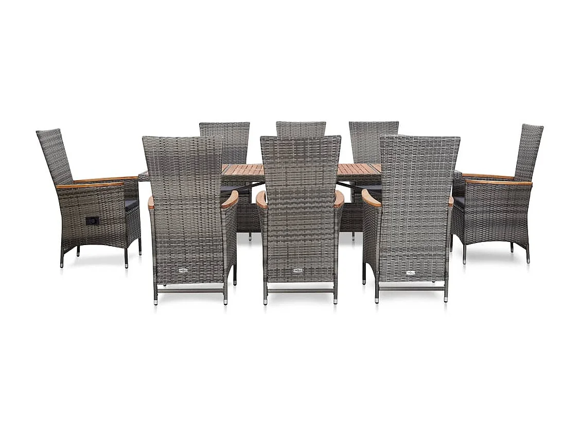 Garden Furniture -  Ensemble à manger d'extérieur 9pcs coussins Résine tressée Gris