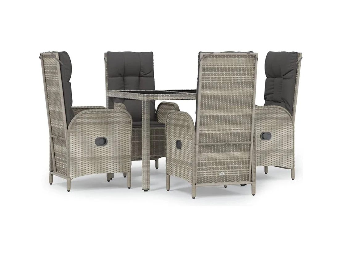 Piero  Ensemble à manger de jardin 5 pcs coussins gris résine tressée