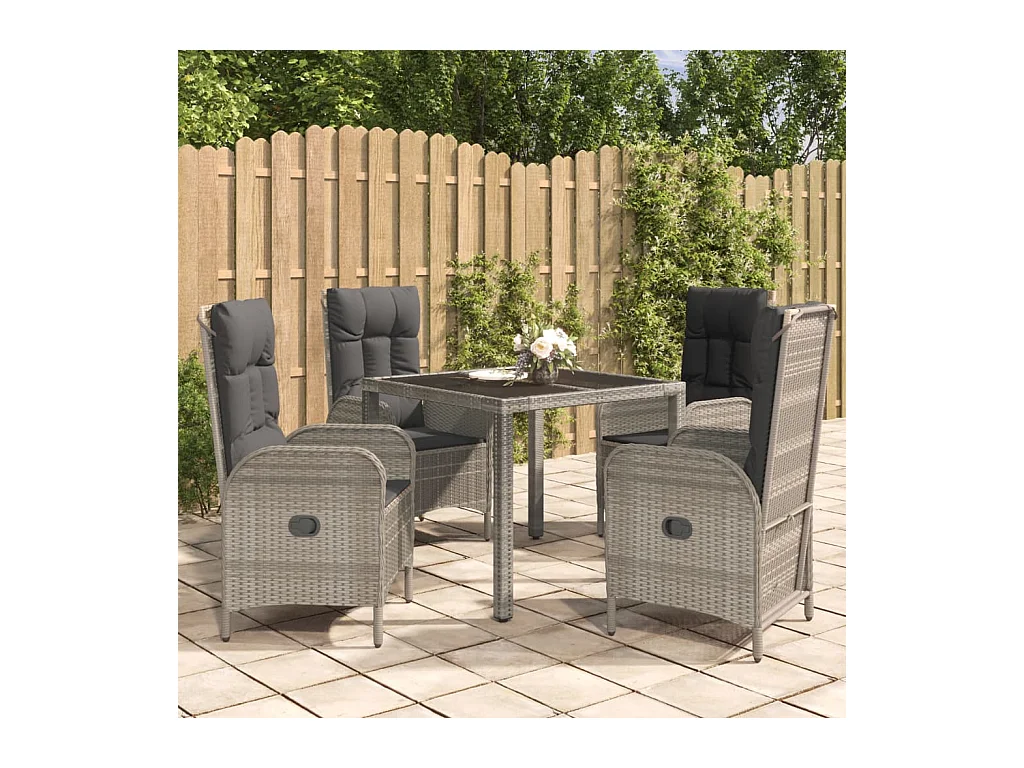 Piero  Ensemble à manger de jardin 5 pcs coussins gris résine tressée