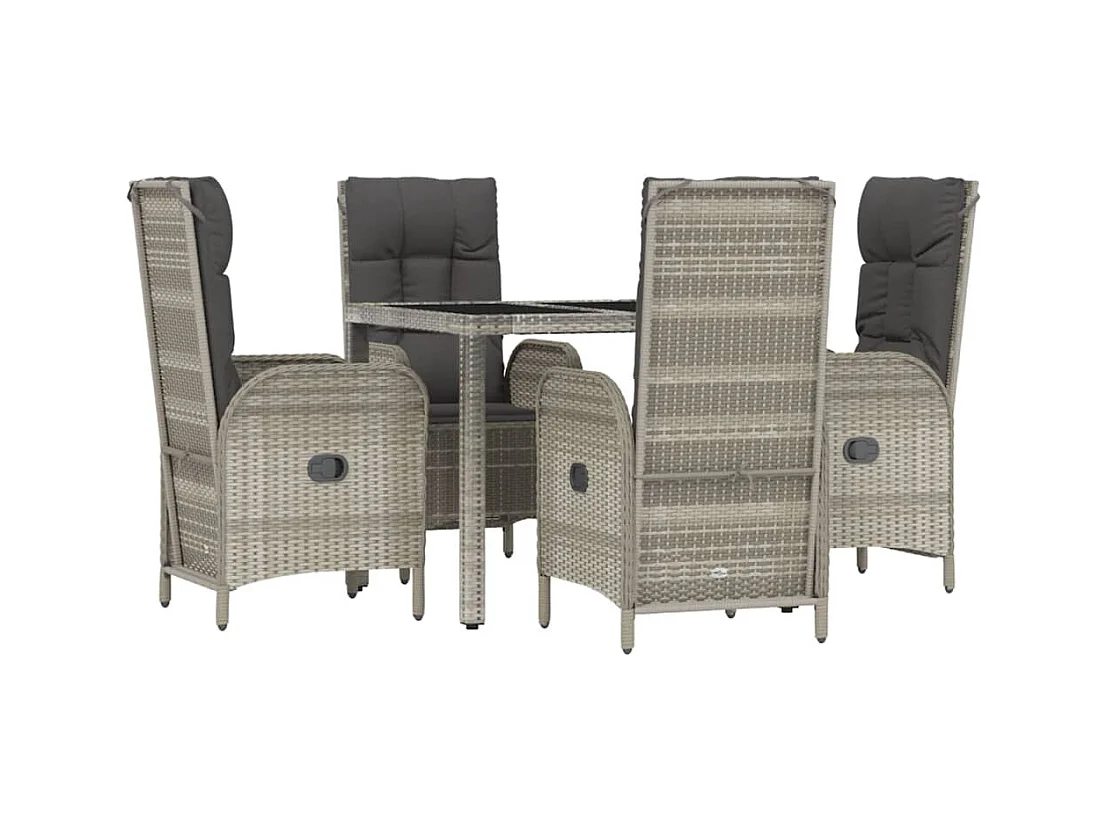 Piero  Ensemble à manger de jardin 5 pcs coussins gris résine tressée