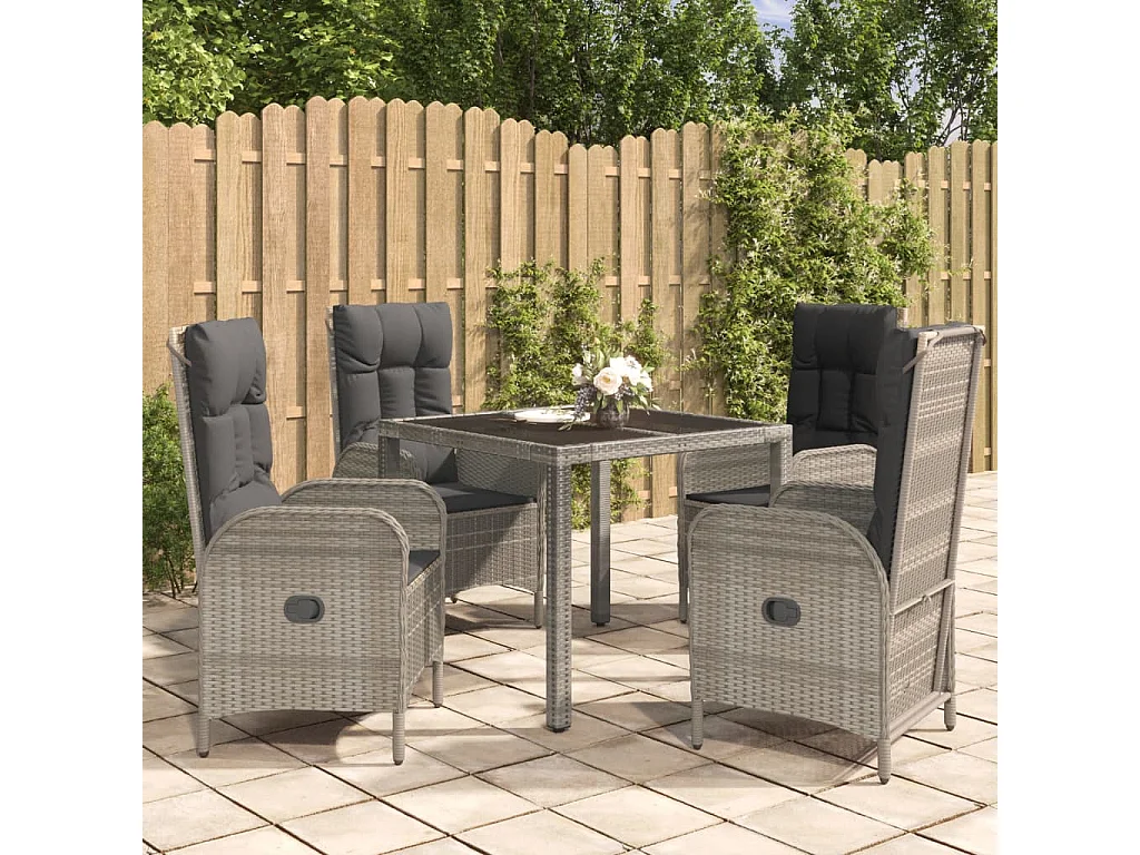 Piero  Ensemble à manger de jardin 5 pcs coussins gris résine tressée