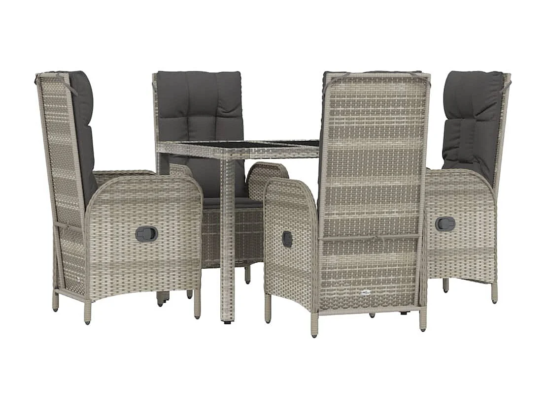 Piero  Ensemble à manger de jardin 5 pcs coussins gris résine tressée