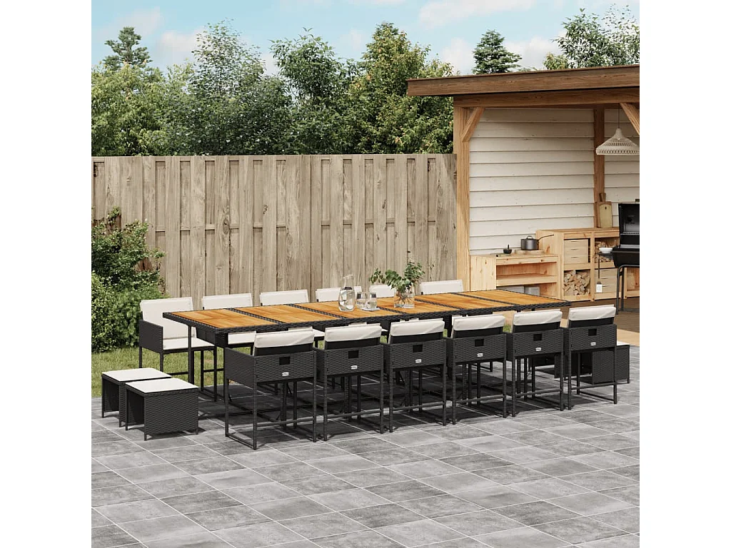 Kirkland  Ensemble à manger de jardin 17 pcs coussins noir résine tressée