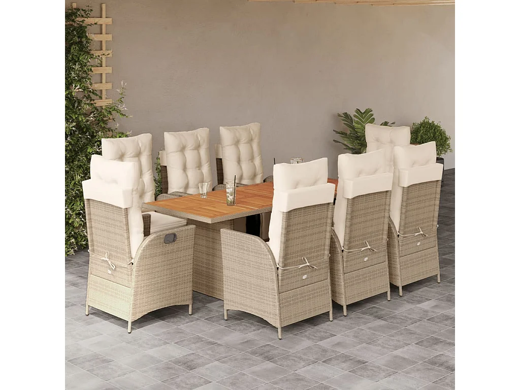 Anselm  9-delige Tuinset met kussens poly rattan beige