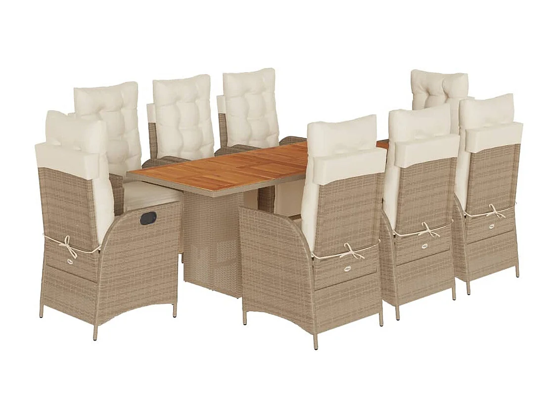 Anselm  9-delige Tuinset met kussens poly rattan beige