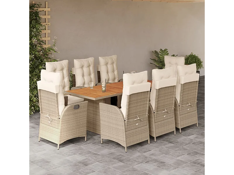 Anselm  9-delige Tuinset met kussens poly rattan beige