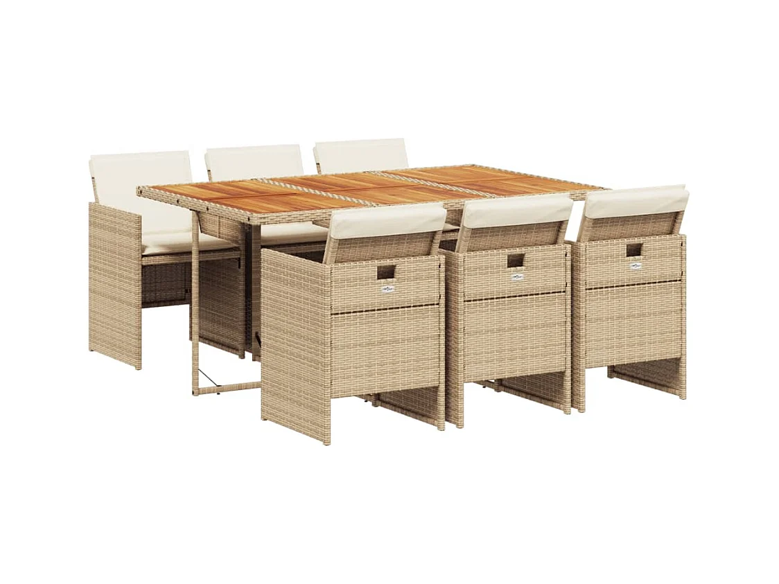 Ljungby  Ensemble à manger de jardin et coussins 7 pcs beige poly rotin