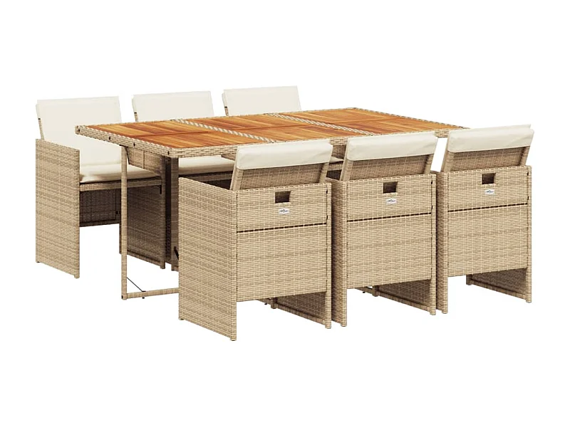 Ljungby  Set comedor de jardín 7 pzas con cojines ratán sintético beige