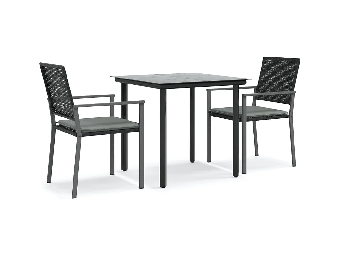 Timothy Scott  Juego comedor jardín 3 piezas y cojines ratán sintético y acero