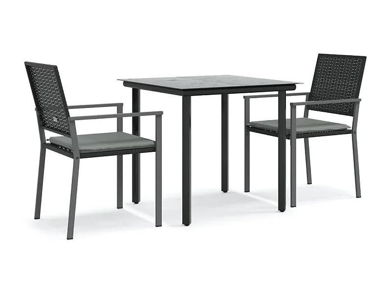 Timothy Scott  Juego comedor jardín 3 piezas y cojines ratán sintético y acero