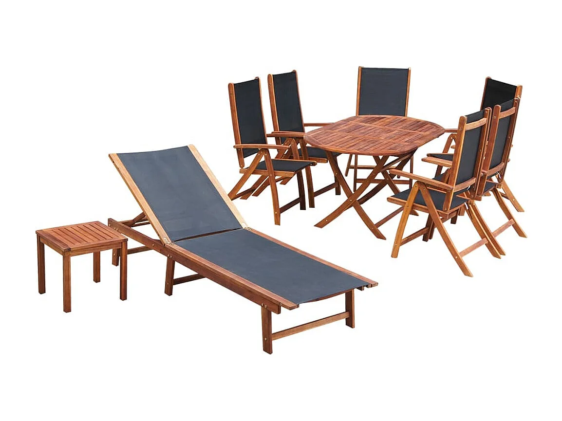 Garden Furniture -  Ensemble à manger d'extérieur 9 pcs et coussins Acacia solide