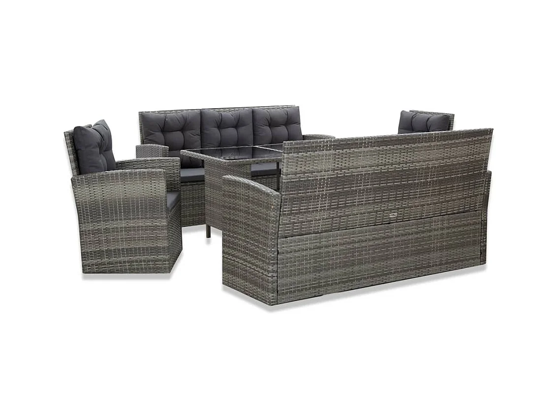 Garden Furniture -  Set de comedor de jardín 5 pzas y cojines ratán sintético gris