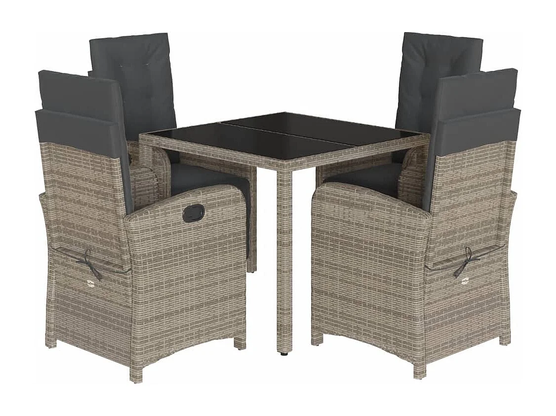 Hillside  Ensemble à manger de jardin 5 pcs coussins gris résine tressée