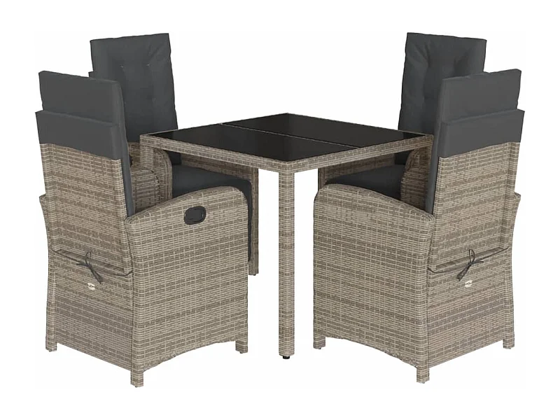 Hillside  Ensemble à manger de jardin 5 pcs coussins gris résine tressée