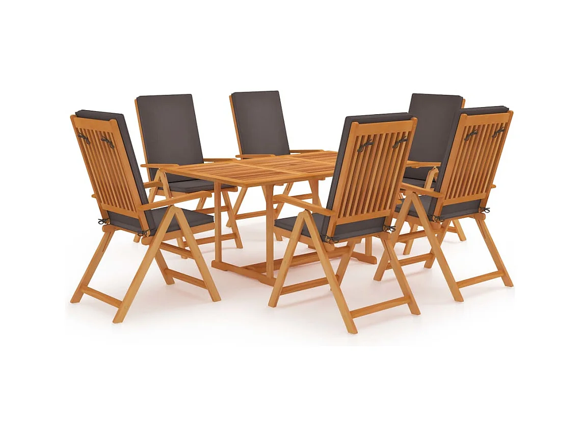 Zoran  Ensemble à Manger de jardin 7pcs coussins gris Bois teck massif