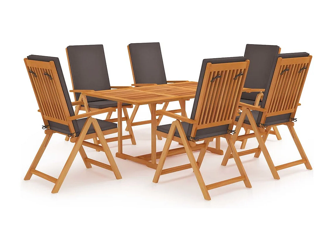 Zoran  Ensemble à Manger de jardin 7pcs coussins gris Bois teck massif