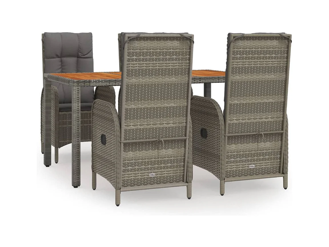 Addison  Set comedor de jardín 5 piezas con cojines ratán sintético gris