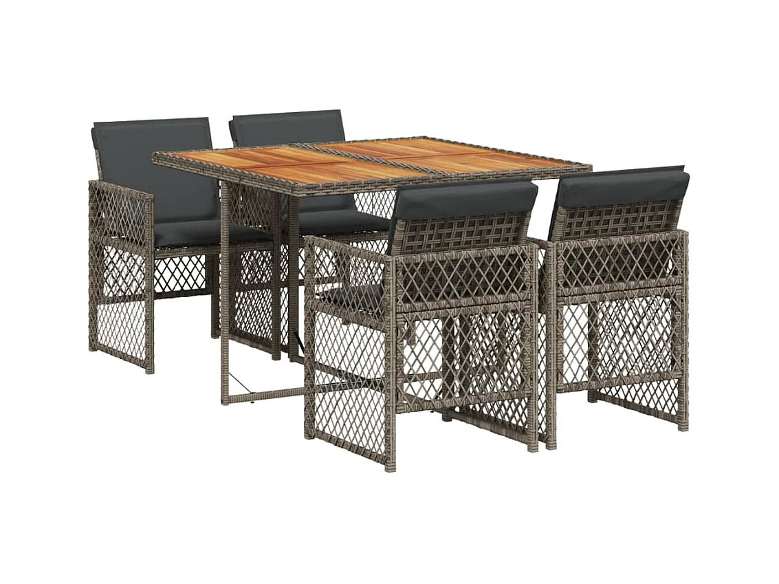 Connersville  Set comedor de jardín 5 piezas con cojines ratán sintético gris