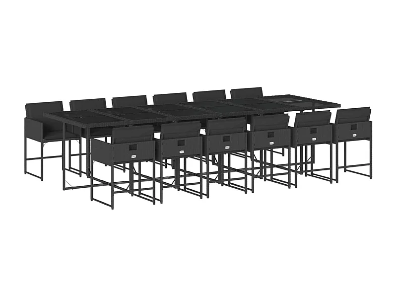 Sener  Set comedor de jardín con cojines 13 pzas ratán sintético negro