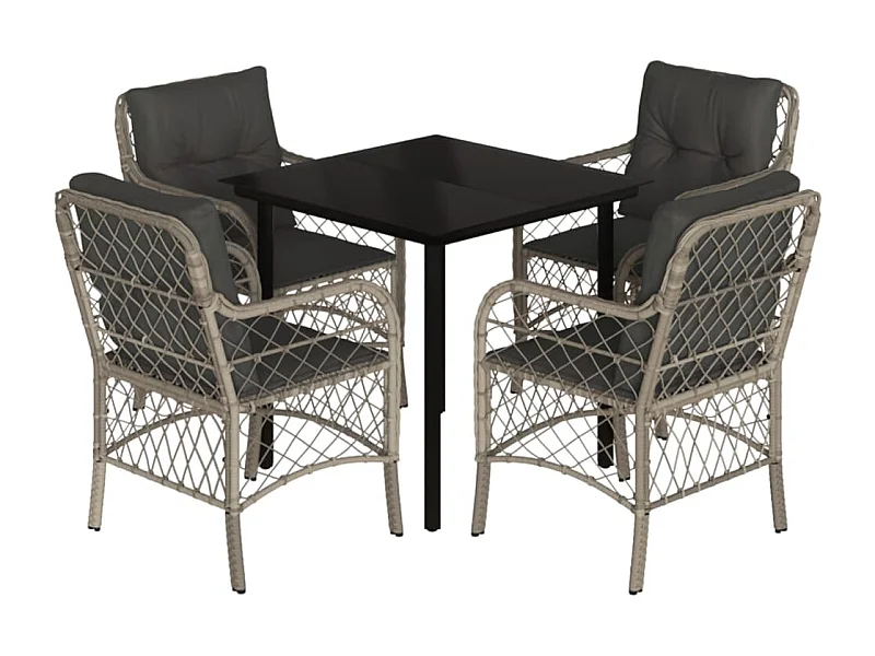 Vuokko  Ensemble à manger de jardin et coussins 5 pcs gris clair rotin