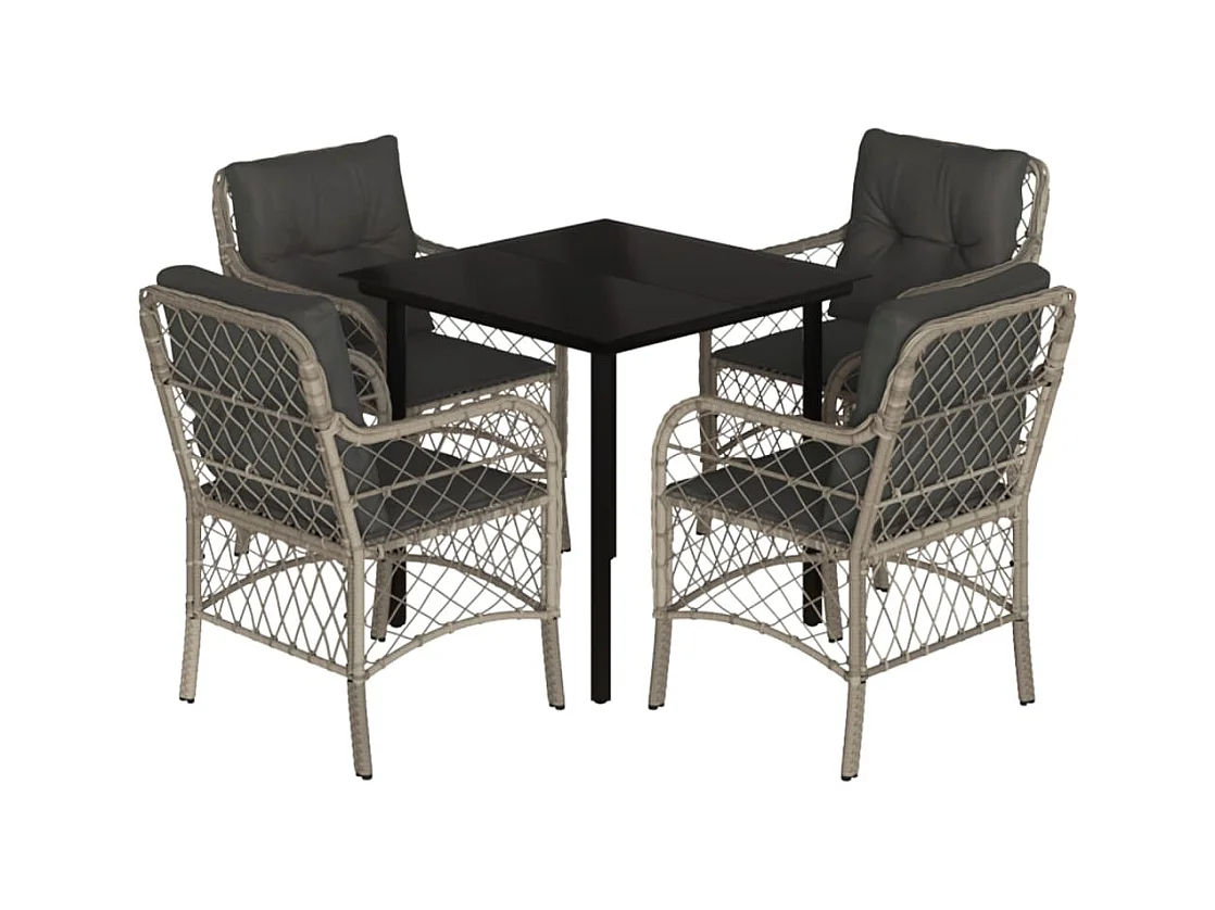 Vuokko  Ensemble à manger de jardin et coussins 5 pcs gris clair rotin