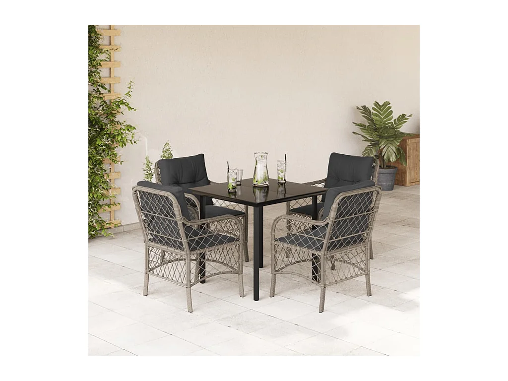 Vuokko  Ensemble à manger de jardin et coussins 5 pcs gris clair rotin