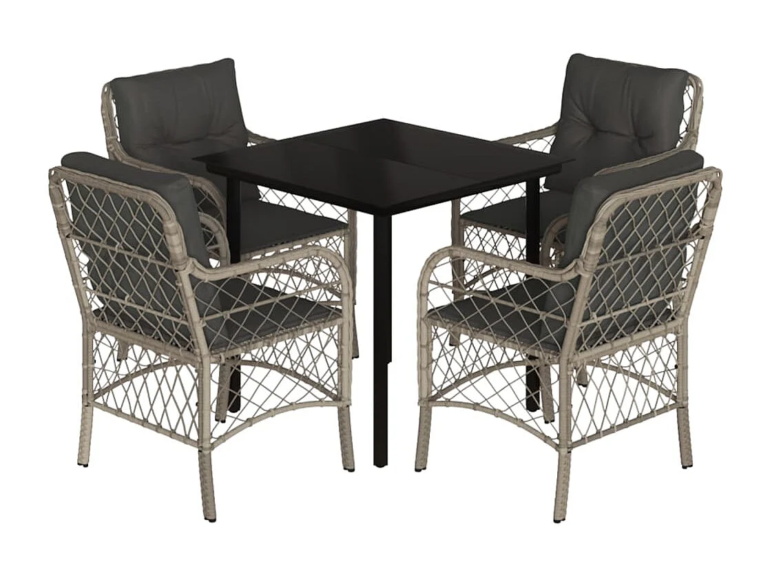 Vuokko  Ensemble à manger de jardin et coussins 5 pcs gris clair rotin