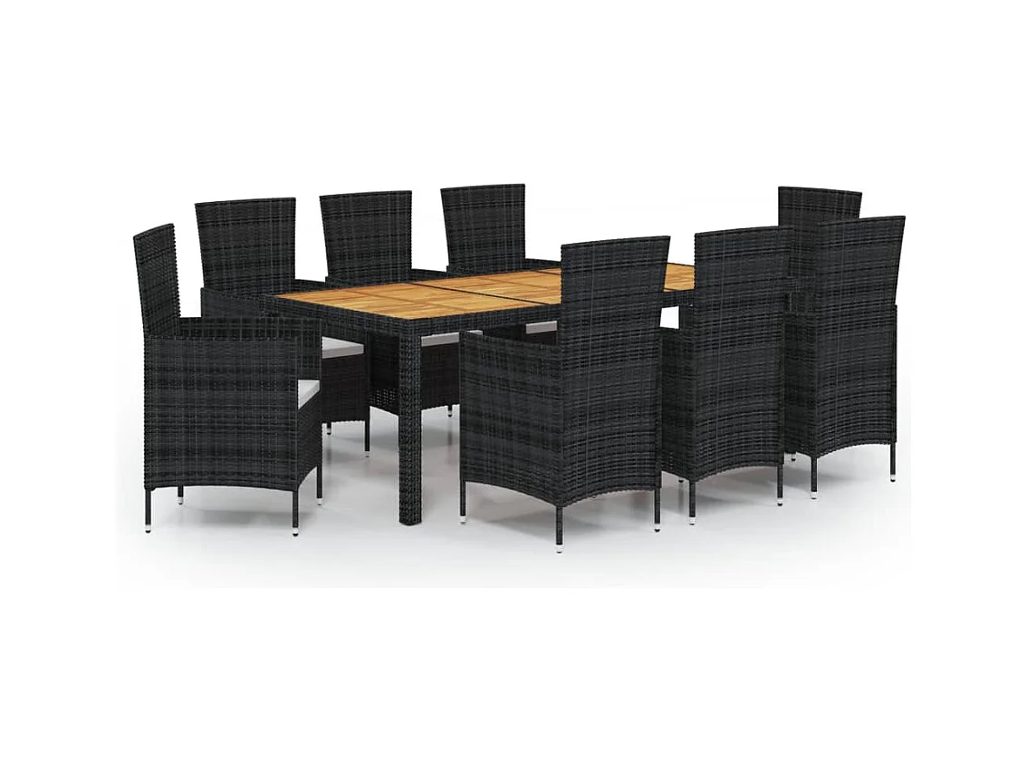 Fea  Set comedor de jardín 9 piezas y cojines ratán sintético negro