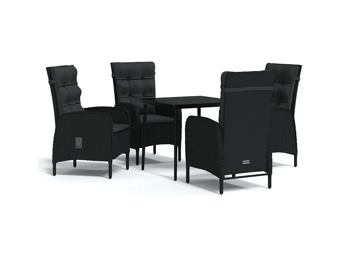 Vernon  Juego de comedor de jardín 5 piezas con cojines negro