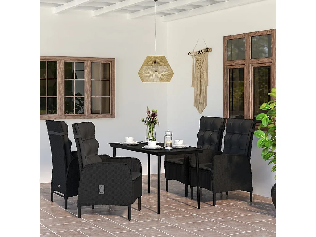 Vernon  Juego de comedor de jardín 5 piezas con cojines negro