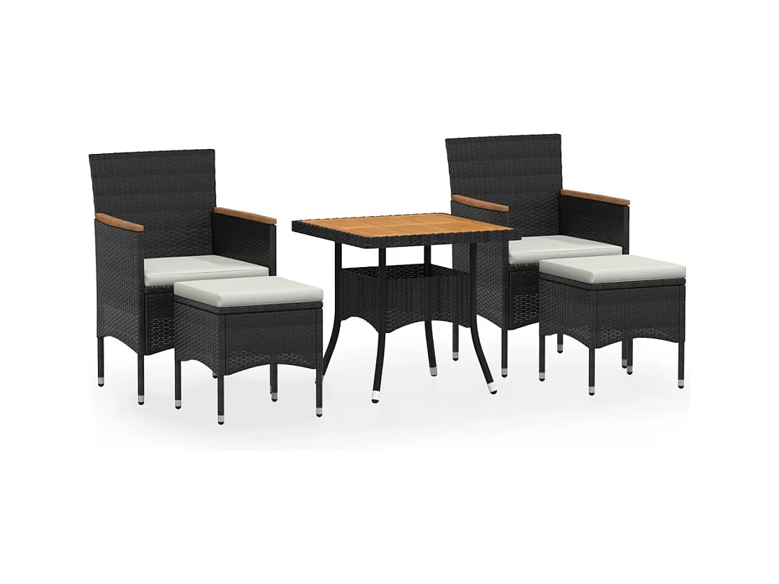 Roan  Ensemble à manger de jardin 5 pcs Résine tressée et acacia Noir