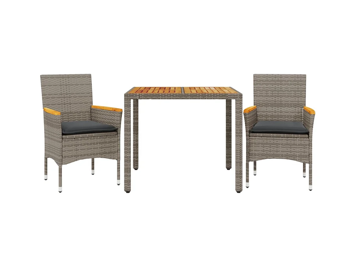 Ana Luisa  Ensemble à manger de jardin et coussins 3 pcs gris rotin acacia