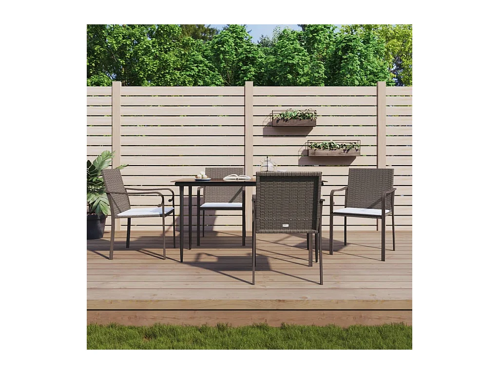 Tholen  Juego comedor jardín 5 piezas y cojines ratán sintético y acero