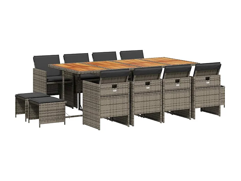 Steno  Ensemble à manger de jardin coussins 13 pcs gris résine tressée