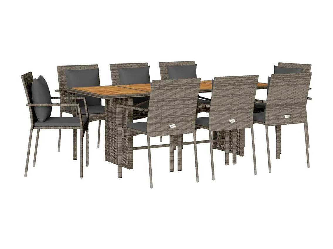 Jacqueline-Anne  9-delige Tuinset met kussens poly rattan grijs