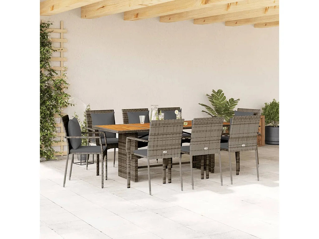 Jacqueline-Anne  9-delige Tuinset met kussens poly rattan grijs
