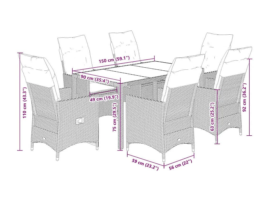 Elm Grove  7-delige Tuinset met kussens poly rattan zwart