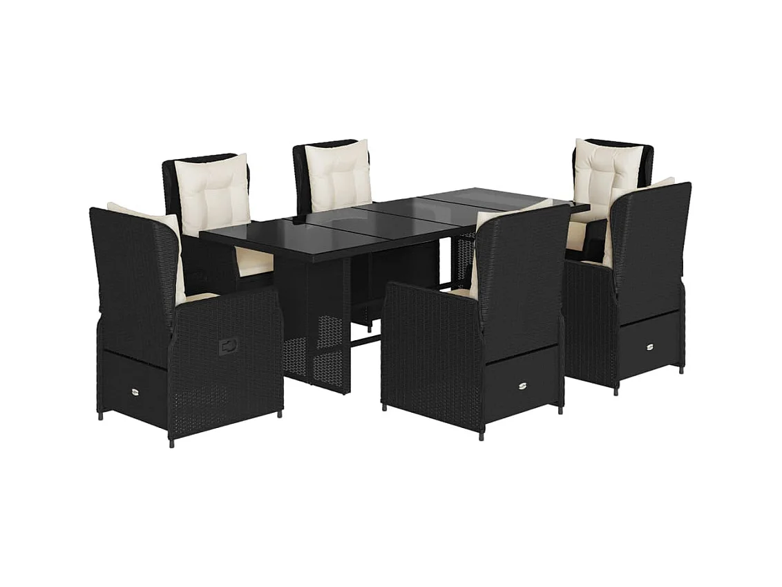 Zion  Ensemble à manger de jardin coussins 7pcs Noir Résine tressée